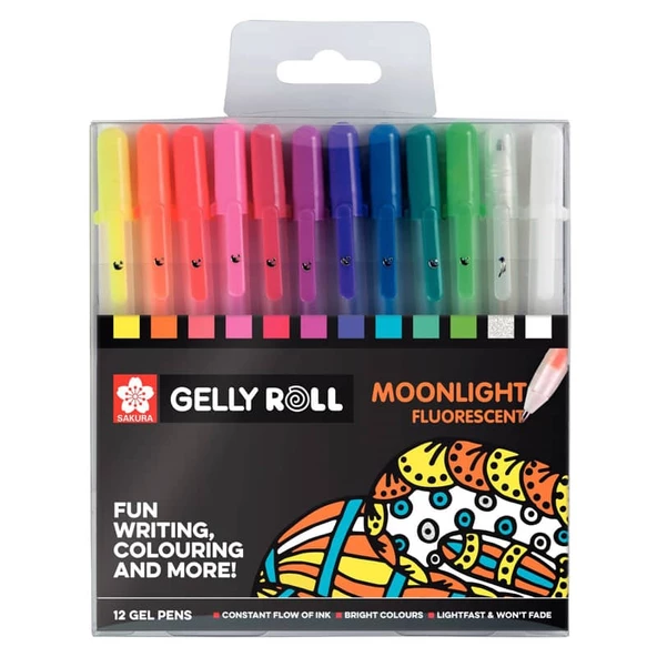 Sakura Gelly Roll Jel Mürekkepli Kalem 12 Renk Moonlight Fluorescent Set