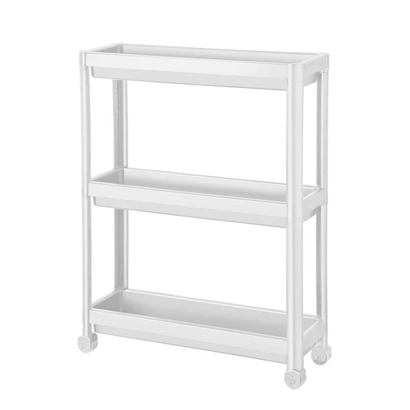 Slim 3 Katlı Tekerlekli Raf Ünitesi Beyaz, Banyo Rafı, Mutfak Rafı, Servis Sehpası, Organizer - 4