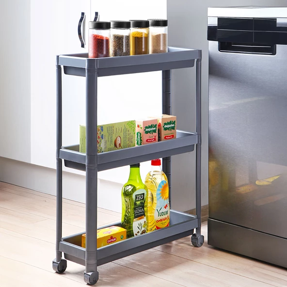 Slim 3 Katlı Tekerlekli Raf Ünitesi Beyaz, Banyo Rafı, Mutfak Rafı, Servis Sehpası, Organizer - 5