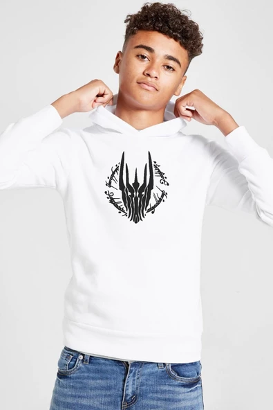 The Rings Of Power Sketch Beyaz Çocuk 3ip Kapşonlu  Sweatshirt