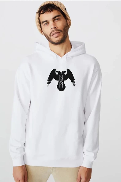 Thor's Ravens Huginn and Muninn Beyaz Erkek 3ip Kapşonlu  Sweatshirt