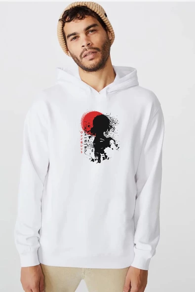 Violet Evergarden Anime Dark Poster Beyaz Erkek 3ip Kapşonlu  Sweatshirt
