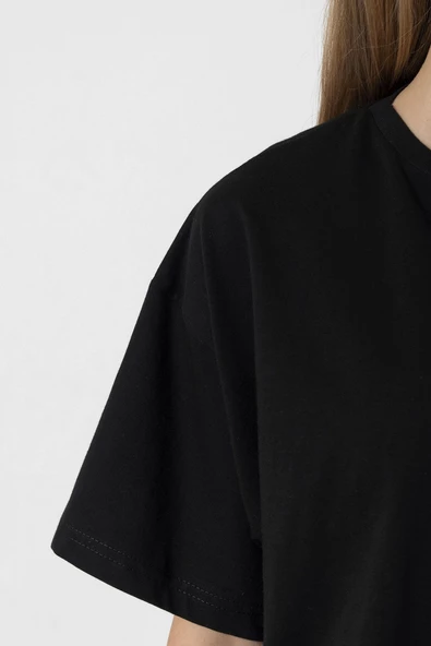 Friday The 13th Letter Logo Siyah Kadın Crop Tshirt - Resim 4