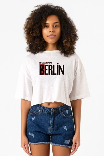 La Casa De Papel Berlin Beyaz Kırçıllı Kadın Crop Tshirt ürün görseli 1