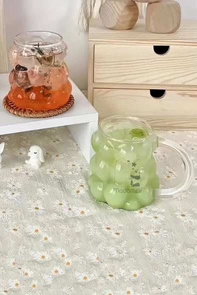 6lı Üzümlü Boncuk Bardak Pipetli Cam 350 ml Kulplu Kulpsuz Meşrubat Su Kahve Sunum Kokteyl Bardağı - 3