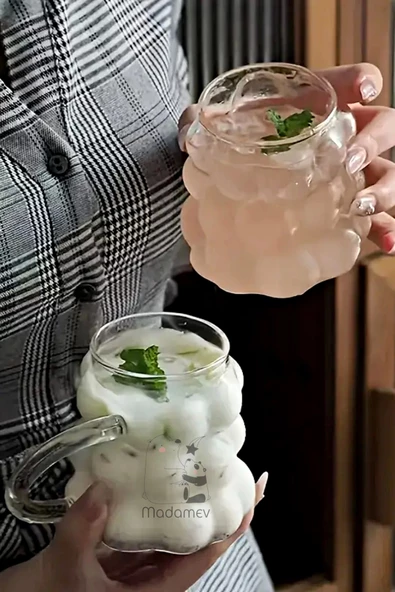 6lı Üzümlü Boncuk Bardak Pipetli Cam 350 ml Kulplu Kulpsuz Meşrubat Su Kahve Sunum Kokteyl Bardağı - 4