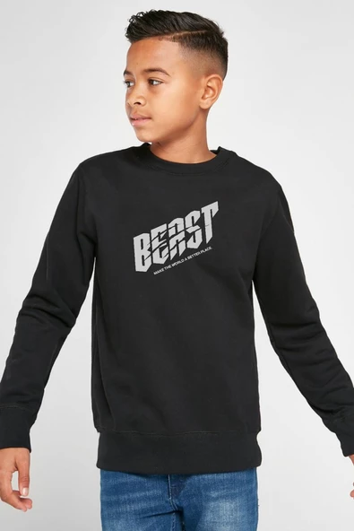 Mr Beast Make The World Siyah Çocuk 2ip Sweatshirt ürün görseli 1