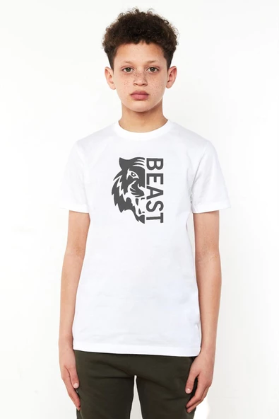 Mr Beast Half Face Beyaz Çocuk Bisikletyaka Tshirt
