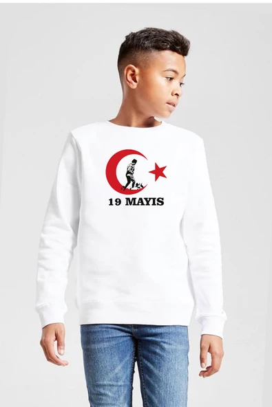 19 Mayıs Ata Beyaz Çocuk 2ip Sweatshirt