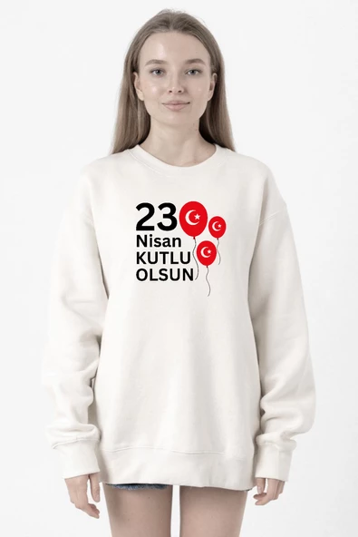 23 Nisan Balon Beyaz Kadın 2ip Sweatshirt ürün görseli