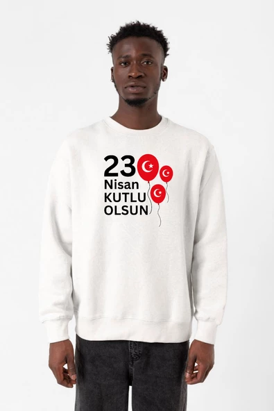 23 Nisan Balon Beyaz Erkek 2ip Sweatshirt