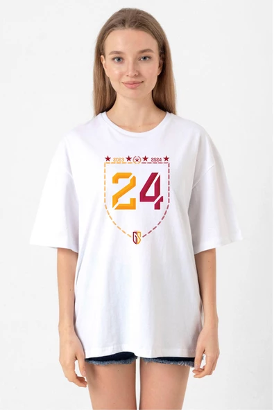 24 Şampiyonluk Beyaz Kadın Oversize Tshirt