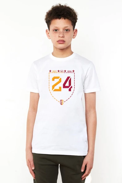 24 Şampiyonluk Beyaz Çocuk Bisikletyaka Tshirt
