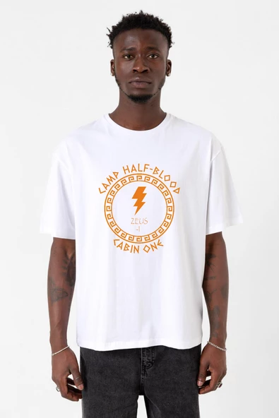 Camp Half Blood Zeus Beyaz Erkek Oversize Tshirt