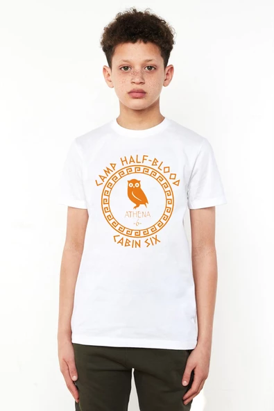 Camp Half Blood Athena Beyaz Çocuk Bisikletyaka Tshirt
