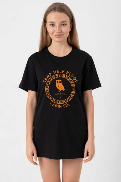 Camp Half Blood Athena Siyah Kadın Oversize Tshirt