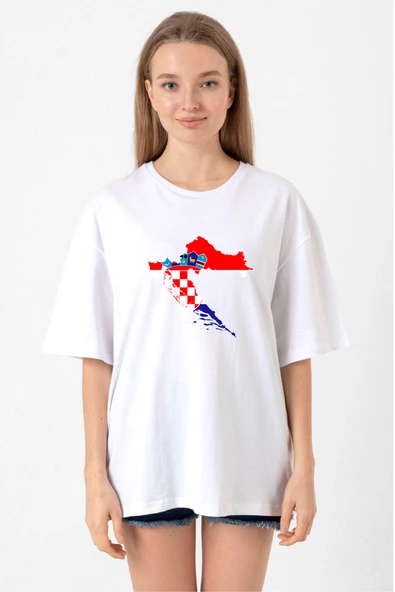 Euro 24 Croatia Beyaz Kadın Oversize Tshirt