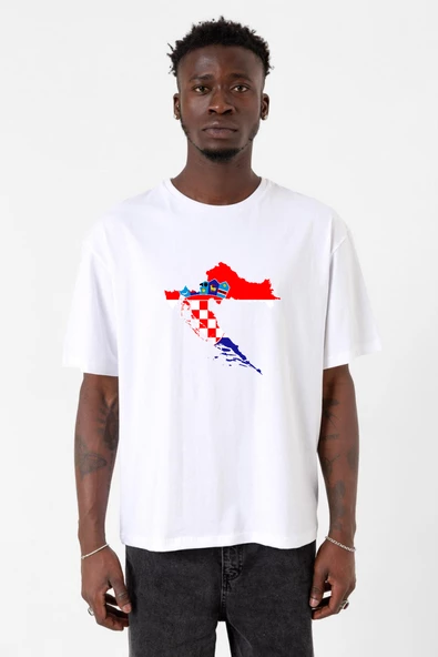 Euro 24 Croatia Beyaz Erkek Oversize Tshirt ürün görseli