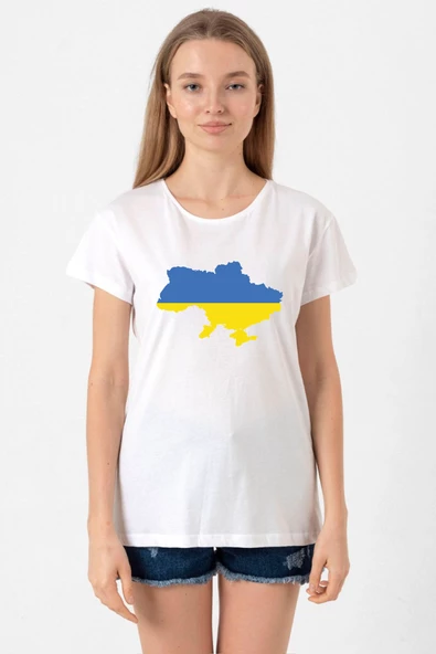 Euro 24 Ukraine Beyaz Kadın Bisikletyaka Tshirt