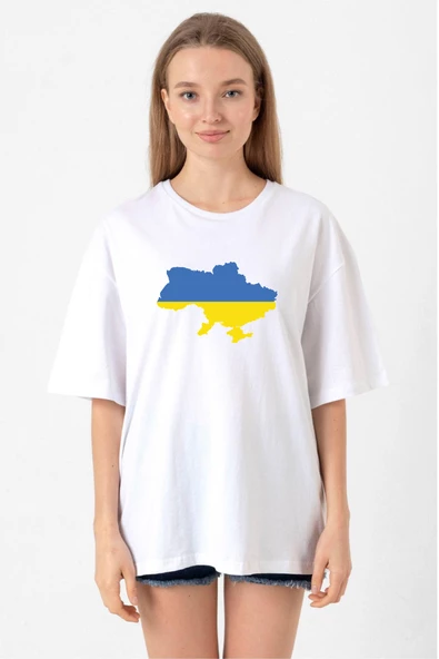 Euro 24 Ukraine Beyaz Kadın Oversize Tshirt