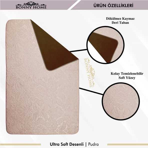 Bonny Home Ultrasoft Desenli 3lü Pudra Klozet Takımı Banyo Halısı Paspası Seti - 2