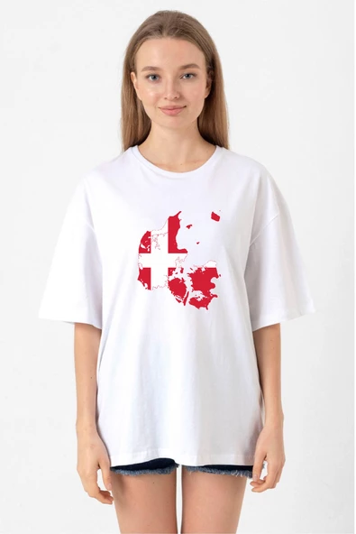 Euro 24 Denmark Beyaz Kadın Oversize Tshirt ürün görseli 1