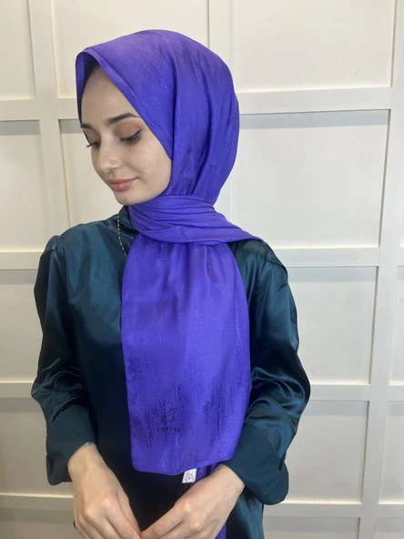 Loryan Scarf Jakarlı Şal, Floş Jakar Cam Kırığı Desenli Şal 01074  MÜRDÜM - Resim 2