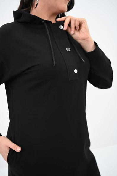 Kadın Büyük Beden Yaka Düğmeli Kapüşonlu Tunik 5207-24 - 6