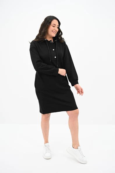 Kadın Büyük Beden Yaka Düğmeli Kapüşonlu Tunik 5207-24 - 4