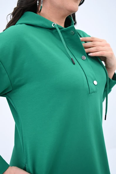 Kadın Büyük Beden Yaka Düğmeli Kapüşonlu Tunik 5207-24 - 11