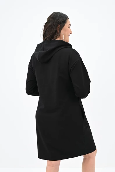 Kadın Büyük Beden Yaka Düğmeli Kapüşonlu Tunik 5207-24 - 5