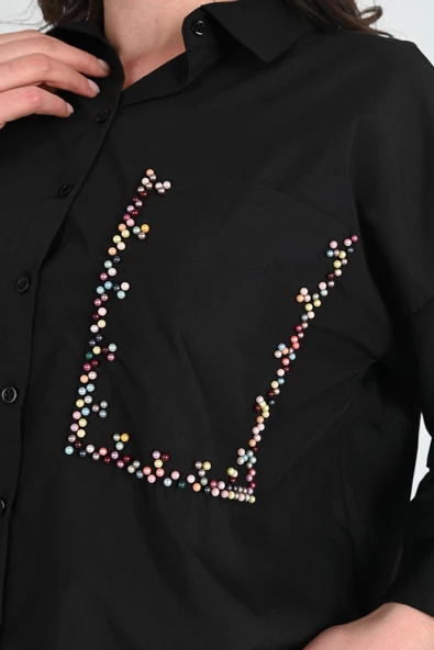 Kadın Büyük Beden Cep Boncuk Gömlek 1673-24 - 7