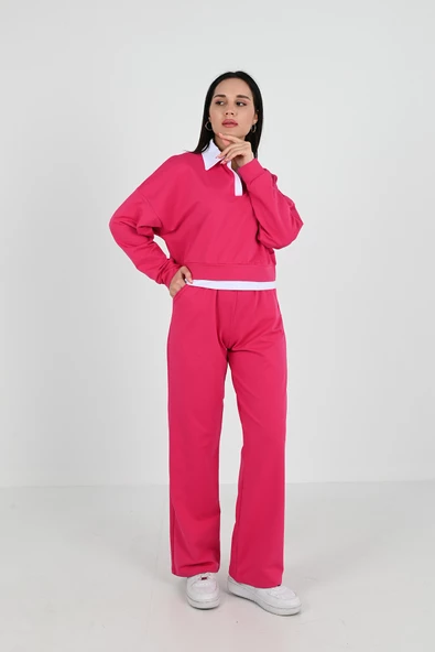 Kadın Polo Yaka Bol Paça Eşofman Takımı 3986-24 - 6
