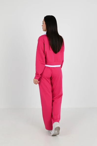 Kadın Polo Yaka Bol Paça Eşofman Takımı 3986-24 - 8