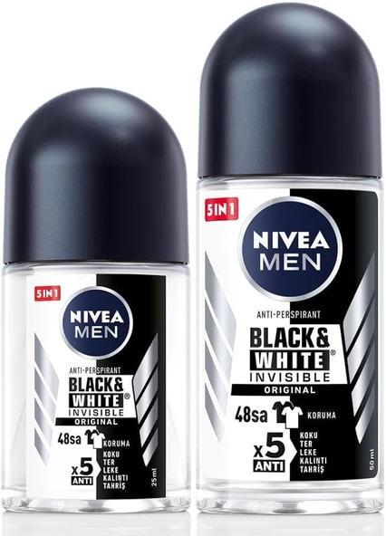 NIVEA MEN Erkek Roll-on Deodorant Black&White 50ml ve Mini Roll-on Black&White 25ml