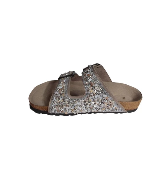 YAZKIŞ Kadın Siyah Ten Çift Tokalı Taşlı Düz Terlik - Resim 9