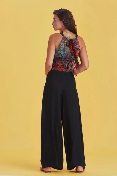 Palazzo Yüksek Bel Bol Kesim Siyah Pantolon - 5