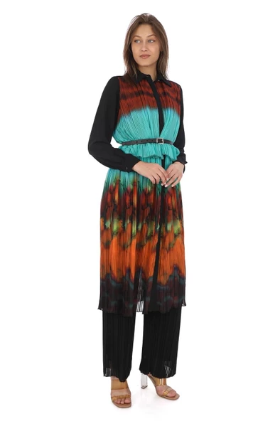 Pliseli Büzgü Detaylı Renkli Tunik 4703-Mint - 3