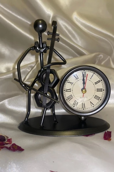 Müzisyen Metal Saat El Yapımı Büro Masa Saat Biblo Viyolonsel Somun ürün görseli