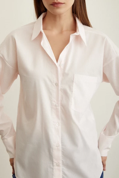 Çizgili Gömlek Pudra - Resim 3