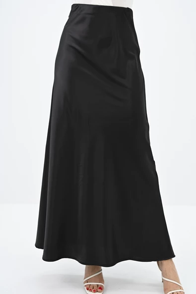 Kadın Midi Boy Yüksek Bel Dökümlü Saten Etek 6275-24 - 3