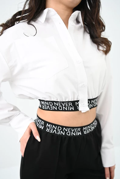 Kadın Beli Lastik Detaylı Crop Gömlek Takım 4021-24 - 7