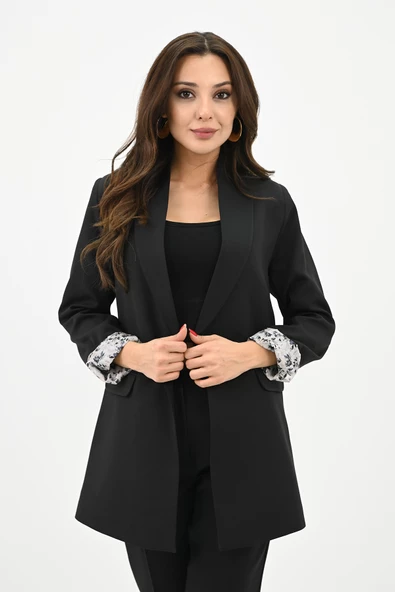 Kadın Çiçekli Astar Detaylı Ceket Takım 0115-25-2 - 3