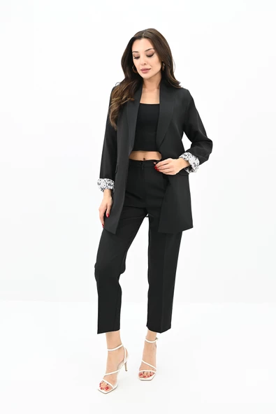 Kadın Çiçekli Astar Detaylı Ceket Takım 0115-25-2 - 2