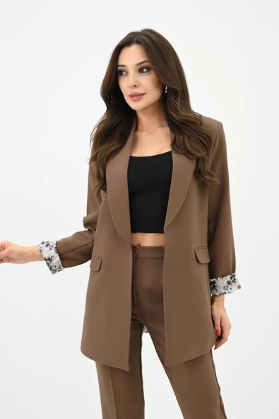 Kadın Çiçekli Astar Detaylı Ceket Takım 0115-25-2 - 10