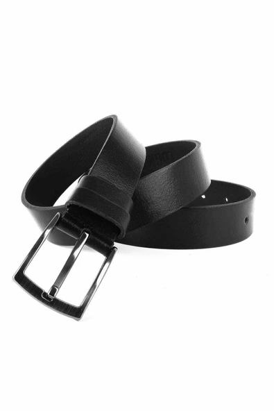 Hakiki Deri Kemer Erkek Kumaş Pantolon içindir  3,5 cm Siyah - Resim 2