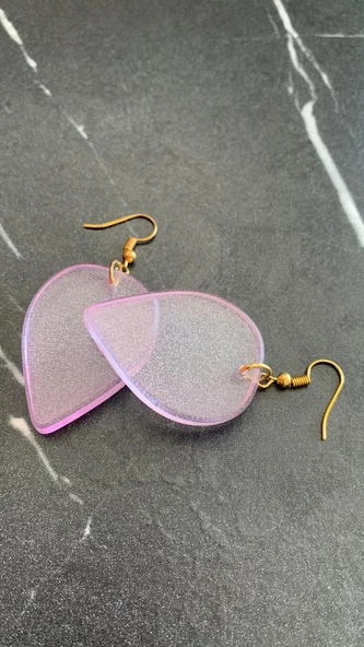 Transparan Lila Eflatun Renkli Gold Aksesuarlı Damla Şekil Epoksi Küpe El Yapımı Hediyelik - Resim 4