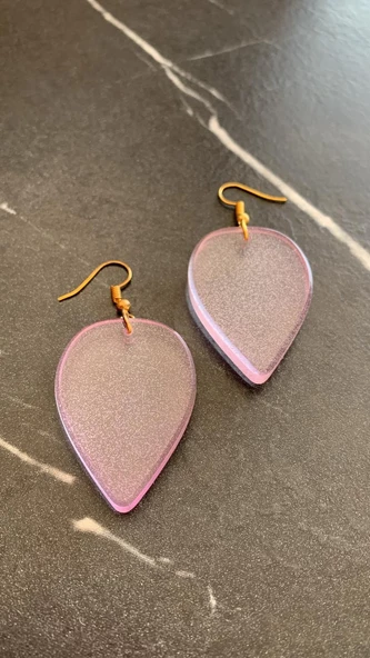 Transparan Lila Eflatun Renkli Gold Aksesuarlı Damla Şekil Epoksi Küpe El Yapımı Hediyelik - Resim 8