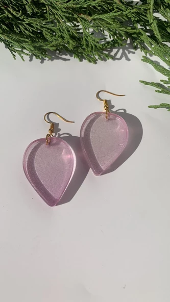 Transparan Lila Eflatun Renkli Gold Aksesuarlı Damla Şekil Epoksi Küpe El Yapımı Hediyelik - Resim 7