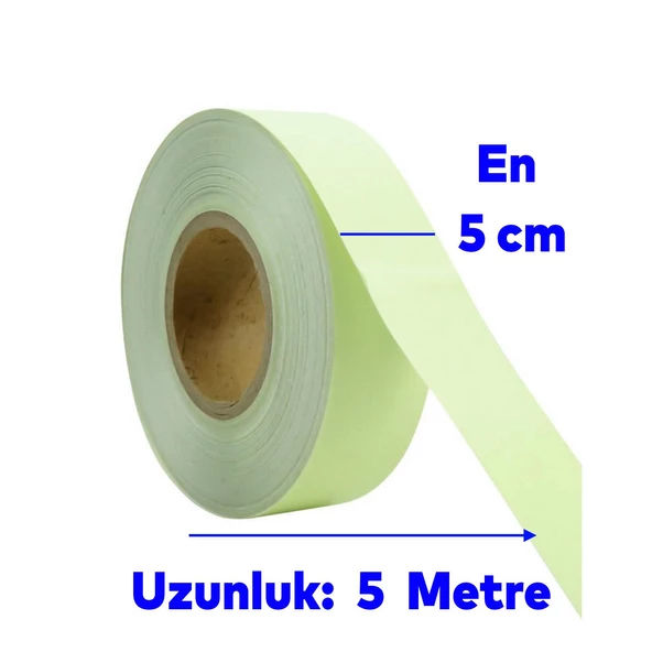 Fotolümen Gece Parlayan Yeşil Reflektörlü Fosforlu Oto Reflektif Düz Şerit Bant 5 cm 5 mt İkaz Bandı - 2